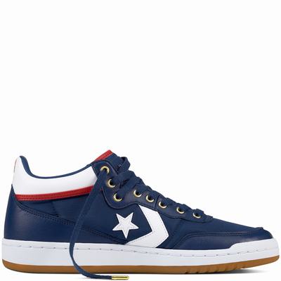 Converse Fastbreak Pro Mid Leather High Tops Mens - Navy/White/Red Shoes (810BGVOE)